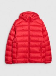 4F Kurtka puchowa trekkingowa z wypełnieniem naturalnym męska - czerwona XL. Czerwone kurtki męskie 4f, m, bez wzorów, z puchu, bez kaptura. Za 799.99 zł.