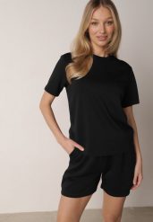 Czarny Letni Komplet z Bawełny i Wiskozy T-shirt i Szorty Celinai. Czarne szorty damskie Born2be, na lato, l, bez wzorów, z bawełny, eleganckie. Za 109.99 zł.
