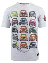 Bawełniany T-Shirt, Męski - Brave Soul - Retro Auta - Popielaty. Szare t-shirty męskie Brave Soul, na lato, l, bez wzorów, z bawełny, casualowe, bez kołnierzyka. Za 57.00 zł.