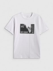 4F T-shirt relaxed z nadrukiem męski - biały L. Białe t-shirty męskie 4f, l, bez wzorów, z bawełny, klasyczne, bez kołnierzyka. Za 79.99 zł.