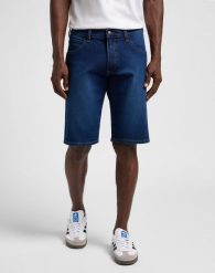 WRANGLER MĘSKIE SZORTY RUSTLER SHORT DARK WASH 112356515 W10H018377. Niebieskie szorty męskie Wrangler, na lato, m, bez wzorów, z bawełny, biznesowe. Za 139.99 zł.