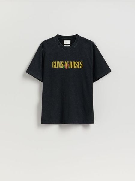 T-shirt Guns N' Roses - czarny. Czarne t-shirty męskie Reserved, l, bez wzorów, z bawełny, bez kołnierzyka. Za 79.99 zł.