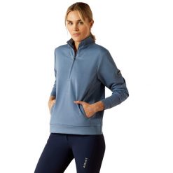 Polaire 1/2 Zip damska Ariat Montadale. Niebieskie bluzy sportowe damskie Ariat, bez wzorów, z polaru, bez kaptura, do jazdy konnej. Za 431.50 zł.