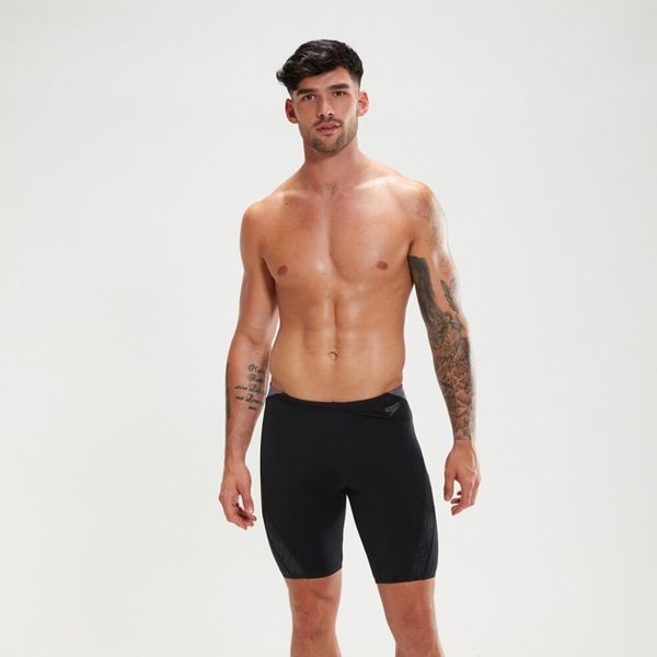 Speedo Hyperboom Splice Jammer - Czarny/Gołębi Szary - Rozmiar 26. Czarne kąpielówki męskie Speedo, m, bez wzorów, do pływania. Za 828.54 zł.