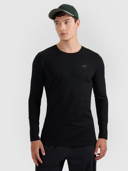 4F Longsleeve slim gładki męski - czarny M. Czarne bluzki z długim rękawem męskie 4f, m, bez wzorów, bez kołnierzyka. Za 69.99 zł.