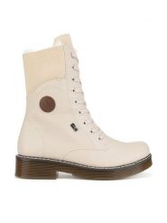 Rieker Botki 70048-60 Beżowy. Brązowe botki damskie Rieker, z materiału, bez obcasa, na płaskiej podeszwie, bez zapięcia. Za 299.99 zł.