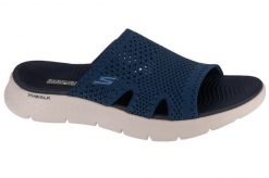 Sandały SKECHERS 141425S Niebieski. Niebieskie sandały damskie Skechers, bez wzorów, z materiału, bez obcasa, bez zapięcia. Za 155.99 zł.