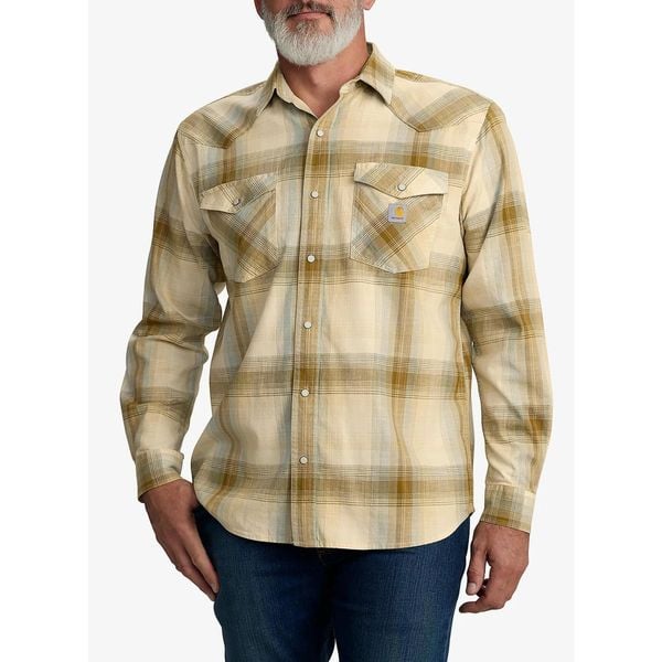 Koszula męska Carhartt Snap-Front Plaid Shirt. Brązowe koszule męskie Carhartt, m, bez wzorów, casualowe, bez kołnierzyka, bez ramiączek. Za 224.99 zł.
