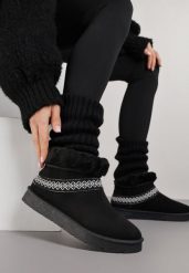 Czarne Rustykalne Śniegowce z Imitacji Zamszu z Haftem i Futerkiem Zetilda. Czarne śniegowce i trapery damskie Renee, z dzianiny. Za 99.99 zł.