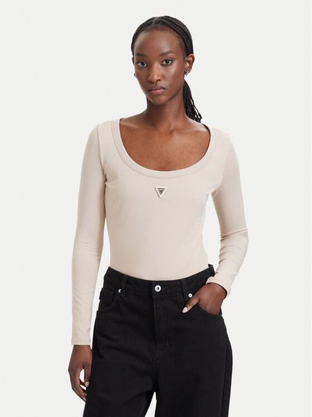 Guess Body V4YP07 J1314 Beżowy Slim Fit. Brązowe bluzki damskie Guess, l, z aplikacjami, bez kołnierzyka, bez ramiączek. Za 194.99 zł.
