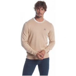 Polo Club C.H..A Sweter Męski M Beżowy. Brązowe swetry przez głowę męskie Polo Club C.H..A, z okrągłym kołnierzem. W wyprzedaży za 239.00 zł.