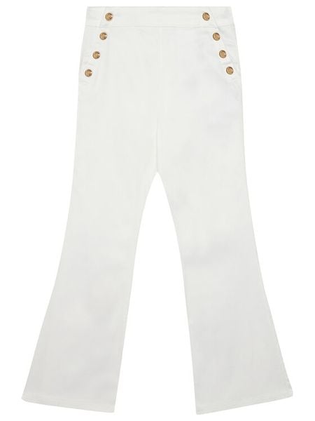 Guess Spodnie materiałowe J6RB09 WF7H0 Biały Bootcut Fit. Białe spodnie materiałowe dla dziewczynek Guess, z aplikacjami, z bawełny. Za 199.99 zł.