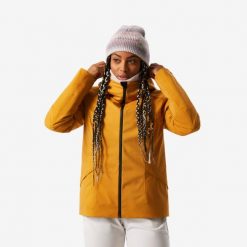 Kurtka narciarska damska Wedze 500. Brązowe kurtki snowboardowe damskie WED'ZE, s, bez wzorów, z materiału, bez kaptura, narciarskie. Za 399.99 zł.