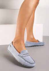 Jasnoniebieskie Płaskie Mokasyny o Klasycznym Fasonie z Przeszyciem Wenniva. Niebieskie mokasyny damskie Renee, eleganckie. Za 59.99 zł.