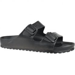 Klapki damskie Birkenstock Arizona W Eva. Czarne klapki damskie Birkenstock, bez wzorów, z materiału, sportowe, bez obcasa. Za 188.10 zł.