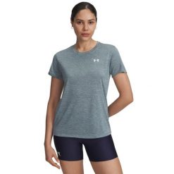 Koszulka treningowa damska Under Armour Tech Twist jasper blue/white. Niebieskie koszulki sportowe damskie Under Armour, bez wzorów, na fitness i siłownię. Za 94.99 zł.