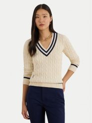 LAUREN RALPH LAUREN Sweter 200B22020001 Beżowy jasny Relaxed Fit. Brązowe swetry damskie Lauren Ralph Lauren, xl, bez wzorów, z bawełny, bez kołnierzyka, bez ramiączek, bez kaptura. Za 649.99 zł.