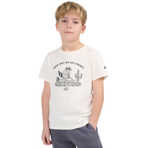 Koszulka dla chłopca 4F. Białe t-shirty dla chłopców 4f, bez wzorów, z bawełny, bez ramiączek. Za 42.99 zł.