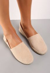 Beżowe Espadryle Specialty. Brązowe espadryle damskie Renee, w ażurowe wzory, z jeansu, bez obcasa, bez zapięcia. Za 59.99 zł.