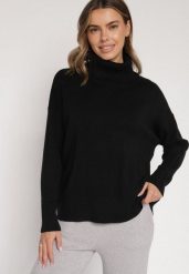 Czarny Golf w Klasycznym Stylu Linagela. Czarne swetry damskie Born2be, bez wzorów, z jeansu, klasyczne, bez kołnierzyka, bez ramiączek, bez kaptura. Za 89.99 zł.