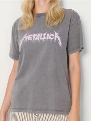 Koszulka loose fit z efektem sprania Metallica - szary. Szare t-shirty damskie Sinsay, l, bez wzorów, bez kołnierzyka. W wyprzedaży za 22.99 zł.
