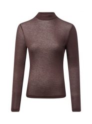 Opus koszulka z długim rękawem z domieszką wełny Kobiety wiskoza brązowy, 36. Brązowe t-shirty damskie Opus, bez wzorów, z materiału, bez kołnierzyka. Za 249.95 zł.