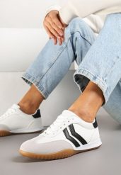 Białe Sneakersy w Stylu Tenisówek z Paskami na Boku Cholewki Aitoria. Białe obuwie sportowe damskie Renee, bez wzorów, tenisowe. Za 79.99 zł.