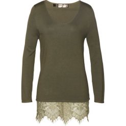 Sweter z koronką bonprix ciemnooliwkowy. Swetry damskie bonprix. Za 44.99 zł.