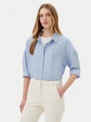 Tommy Hilfiger Koszula WW0WW46169 Niebieski Loose Fit. Niebieskie bluzki damskie Tommy Hilfiger, bez wzorów, ze lnu, bez kołnierzyka, bez ramiączek. Za 329.99 zł.