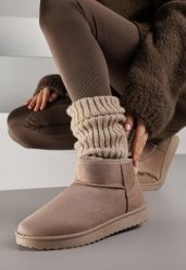 Ciemnobeżowe Śniegowce z Niską Cholewką Retira. Brązowe śniegowce i trapery damskie Renee, z jeansu, przed kostkę. Za 69.99 zł.