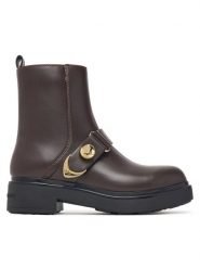 Armani Exchange Botki XW003093 AF18975 U6032 Brązowy ciemny. Brązowe botki damskie Armani Exchange, ze skóry, bez obcasa, na płaskiej podeszwie, bez zapięcia. Za 1,079.00 zł.