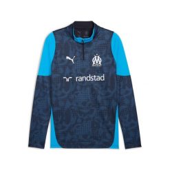 Treningowa góra 1/4 zip OM 2025/26. Niebieskie koszulki sportowe męskie Puma, bez wzorów, bez kołnierzyka, bez ramiączek, do piłki nożnej. Za 334.50 zł.