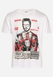 Biały Klasyczny T-shirt z Bawełny z Dużym Nadrukiem Gunelia. Białe t-shirty męskie Born2be, l, bez wzorów, z bawełny, eleganckie, bez kołnierzyka. Za 44.99 zł.