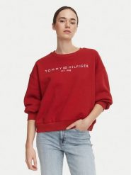 Tommy Hilfiger Bluza WW0WW47831 Czerwony ciemny Regular Fit. Czerwone bluzy damskie Tommy Hilfiger, s, bez wzorów, z bawełny, bez kaptura. Za 409.99 zł.