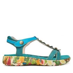 Sandały Laura Vita. Niebieskie sandały damskie Laura Vita, bez wzorów, bez obcasa, na płaskiej podeszwie, bez zapięcia. Za 399.99 zł.