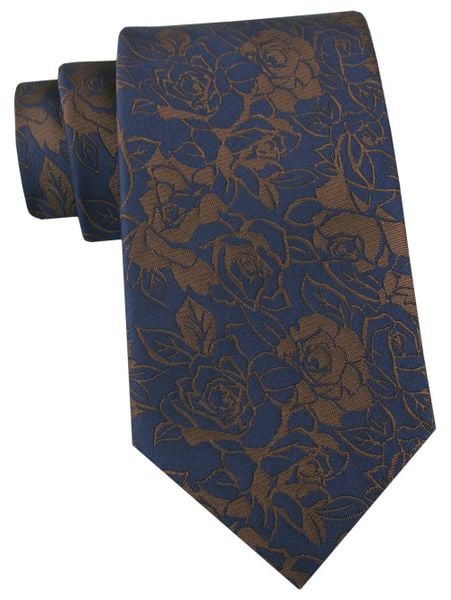 Krawat Męski - Angelo di Monti - Brąz z Niebieskim, Kwiaty. Niebieskie krawaty i muchy Angelo di Monti, bez wzorów, z tkaniny, eleganckie. Za 49.99 zł.