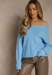 Niebieski Sweter z Dodatkiem Kaszmiru i Trójkątnym Dekoltem Silefera. Niebieskie swetry damskie Renee, bez wzorów, z jeansu, casualowe, bez kołnierzyka, bez ramiączek, bez kaptura. Za 99.99 zł.