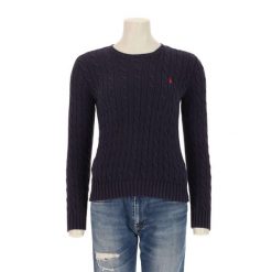 Second life - Damski sweter z grubym splotem cable knit - Stan bardzo dobry. Niebieskie obuwie sportowe damskie Ralph Lauren, bez wzorów, ze splotem, na golfa. Za 255.56 zł.