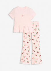 Koszulka i rozkloszowane legginsy (komplet 2-cz.). Czerwone legginsy dla dziewczynek bonprix, bez wzorów. Za 64.99 zł.