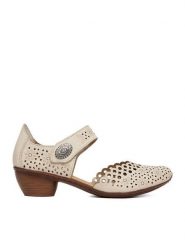 Rieker Półbuty 43753-60 Beżowy. Brązowe półbuty damskie Rieker, bez wzorów, ze skóry, bez obcasa, na obcasie, bez zapięcia. Za 319.99 zł.