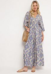Niebieski Kombinezon Boho z Gumką w Talii Wiązany na Plecach z Szerokimi Nogawkami Rodolia. Niebieskie sukienki damskie Born2be, na co dzień, uniwersalny, bez wzorów, boho, bez kołnierzyka, bez ramiączek, mini, dopasowane. Za 84.99 zł.