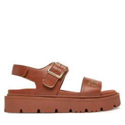 Sandały Tommy Hilfiger. Brązowe sandały dziewczęce Tommy Hilfiger, bez zapięcia. Za 219.99 zł.