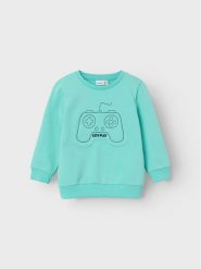 NAME IT Bluza Bowis 13226397 Turkusowy Regular Fit. Niebieskie bluzy dla chłopców Name it, bez wzorów, z bawełny, bez ramiączek, bez kaptura. Za 49.99 zł.