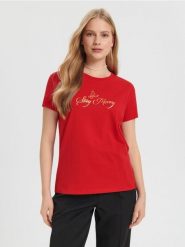 Koszulka - czerwony. Czerwone t-shirty damskie Sinsay, l, bez wzorów, z bawełny, wizytowe, bez kołnierzyka. Za 9.99 zł.