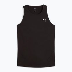 Koszulka do biegania damska PUMA Run Cloudspun Tank. Czarne koszulki sportowe damskie Puma, l, bez wzorów, z elastanu, bez kołnierzyka, bez ramiączek, do biegania. Za 149.99 zł.