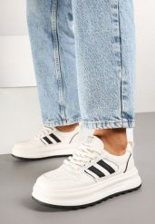 Beżowo-Czarne Sneakersy z Geometrycznym Wzorem Fonawia. Brązowe obuwie sportowe damskie Renee, bez wzorów, z jeansu. Za 79.99 zł.