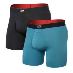 Bokserki - 2-pack Multi-Sport Mesh - Hydro Blue / Faded Black. Niebieskie bokserki męskie Saxx, m, bez wzorów, z elastanu. Za 286.22 zł.