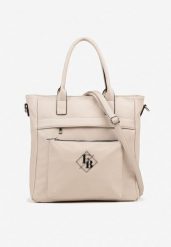 Ciemnobeżowa Torebka Typu Shopper z Paskiem Crossbody Zdobiona Aplikacją Idaniela. Brązowe torby na ramię damskie Renee, z aplikacjami, z jeansu, eleganckie, na ramię, zdobione, bez dodatków. Za 109.99 zł.