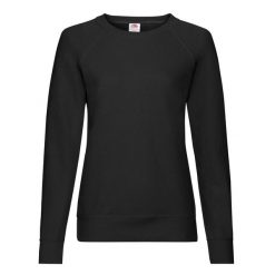 Lekki Sweter Raglanowy Dla Kobiet. Czarne swetry damskie Fruit of the Loom, xs, bez wzorów, bez kołnierzyka, bez ramiączek, bez kaptura. Za 69.99 zł.