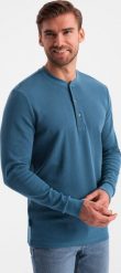 Ombre Longsleeve męski z dzianiny waflowej zapinany pod szyją niebieski denim V4 OM-LSCL-0120 L. Niebieskie bluzki z długim rękawem męskie Ombre, l, bez wzorów, z denimu, bez kołnierzyka. Za 129.99 zł.